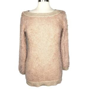 Bebe Super Soft Long Mauve Sweater Metallic Fluffy Cozy Lagenlook Boat Neck